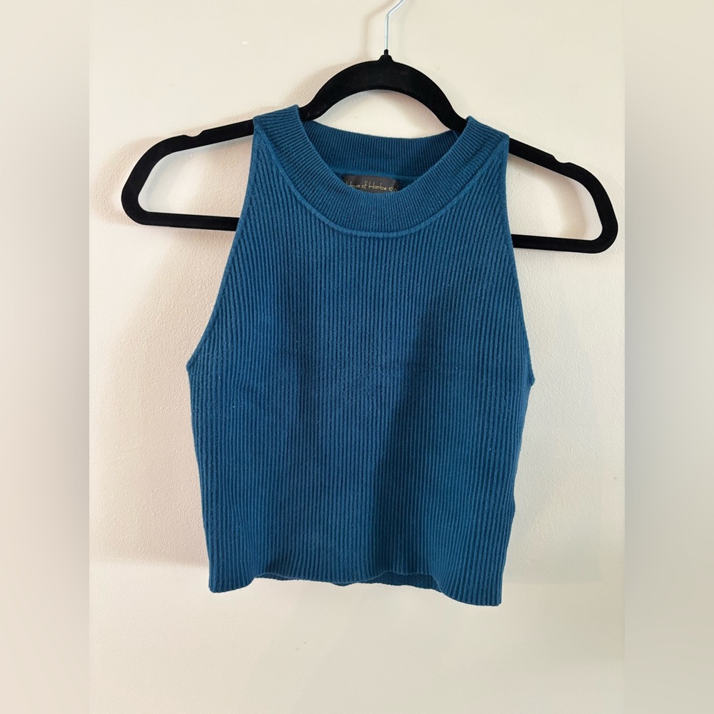House of Harlow 1960 Teal Ribbed Tank, cropped, ribbed, size L